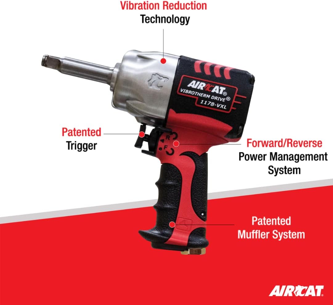AirCat 1178-VXL-2 1/2" VIBROTHERM DRIVE COMPOSITE IMPACT WRENCH WITH 2" EXTENDED ANVIL, 950 FT-LBS