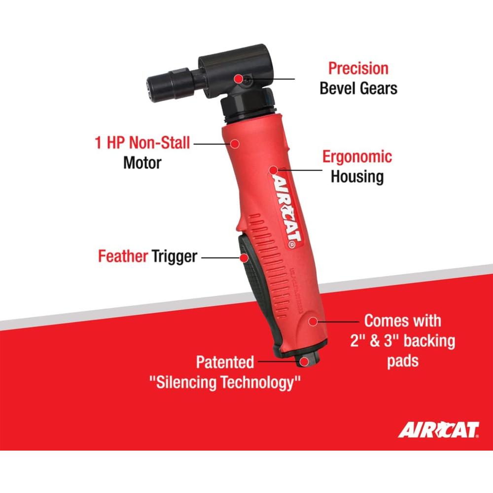 AirCat 6265 1 hp Composite Angle Die Grinder comes with a 2" & 3" Back-up Pads. Small. Red & Black