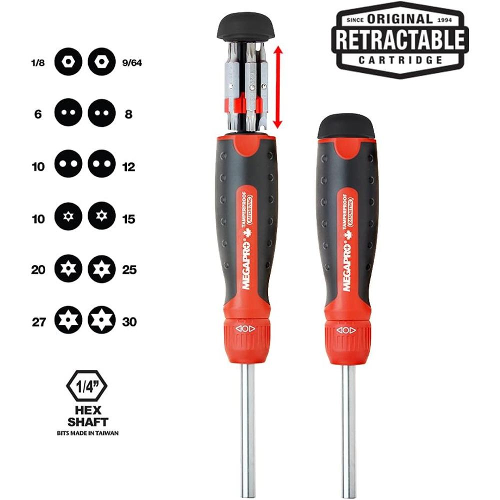 Megapro Tools 211R2CTPRD Megapro Tamperproof Ratcheting 13 In 1 Multi-Bit Screwdriver