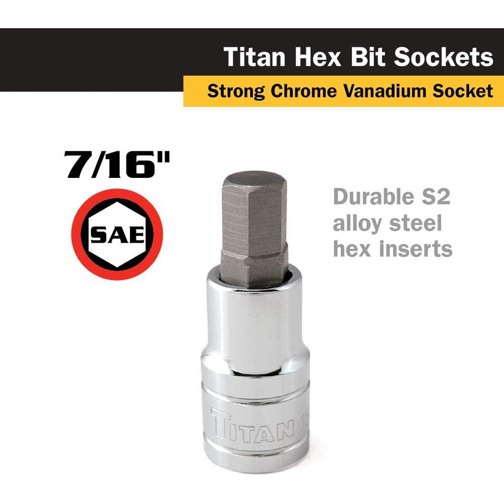 Titan Tools 15661 7/16 In. 1/2 In. Drive Hex Bit Socket