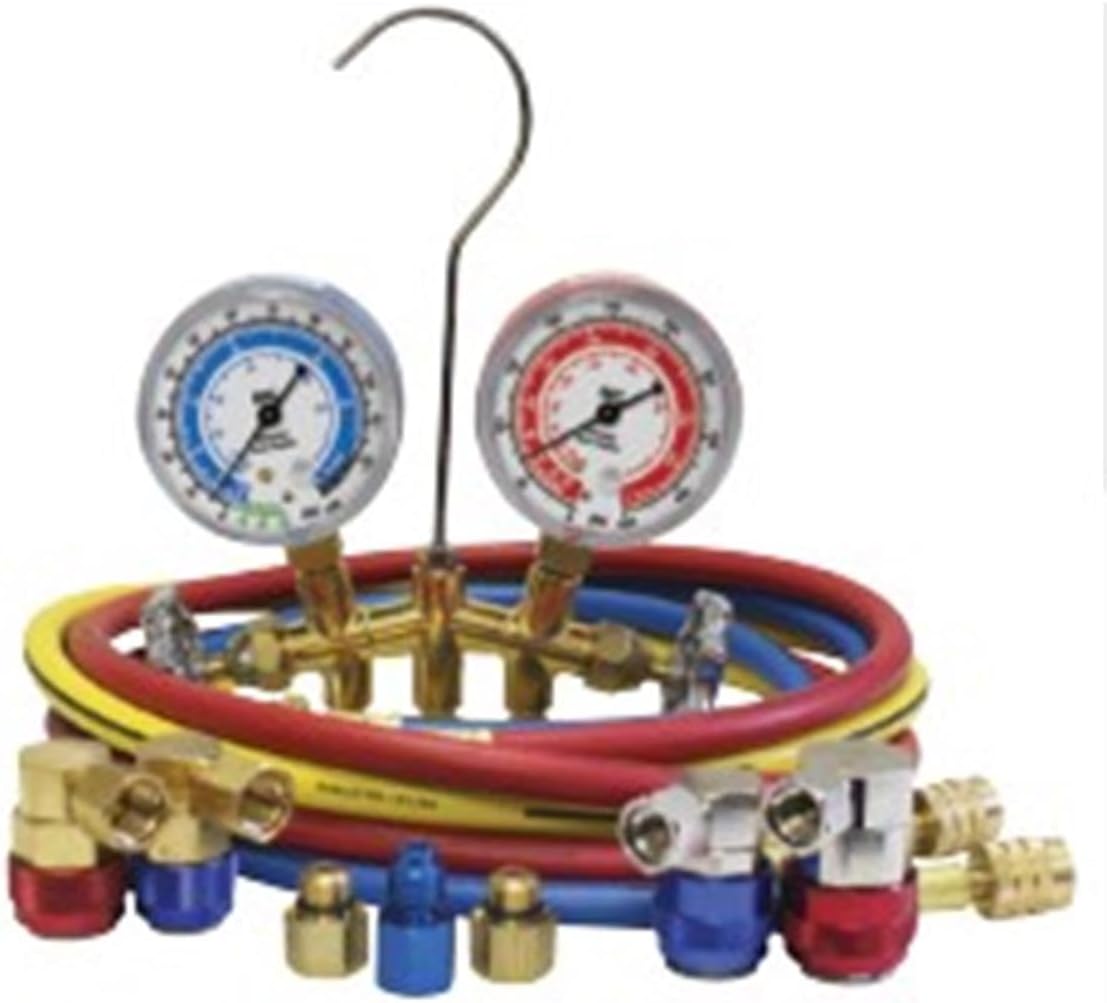 Mastercool 66661-AYF Dual R134A/R1234YF Brass Manifold, 2 1/2" Gauges, 3-60" R134A Standard Hoses