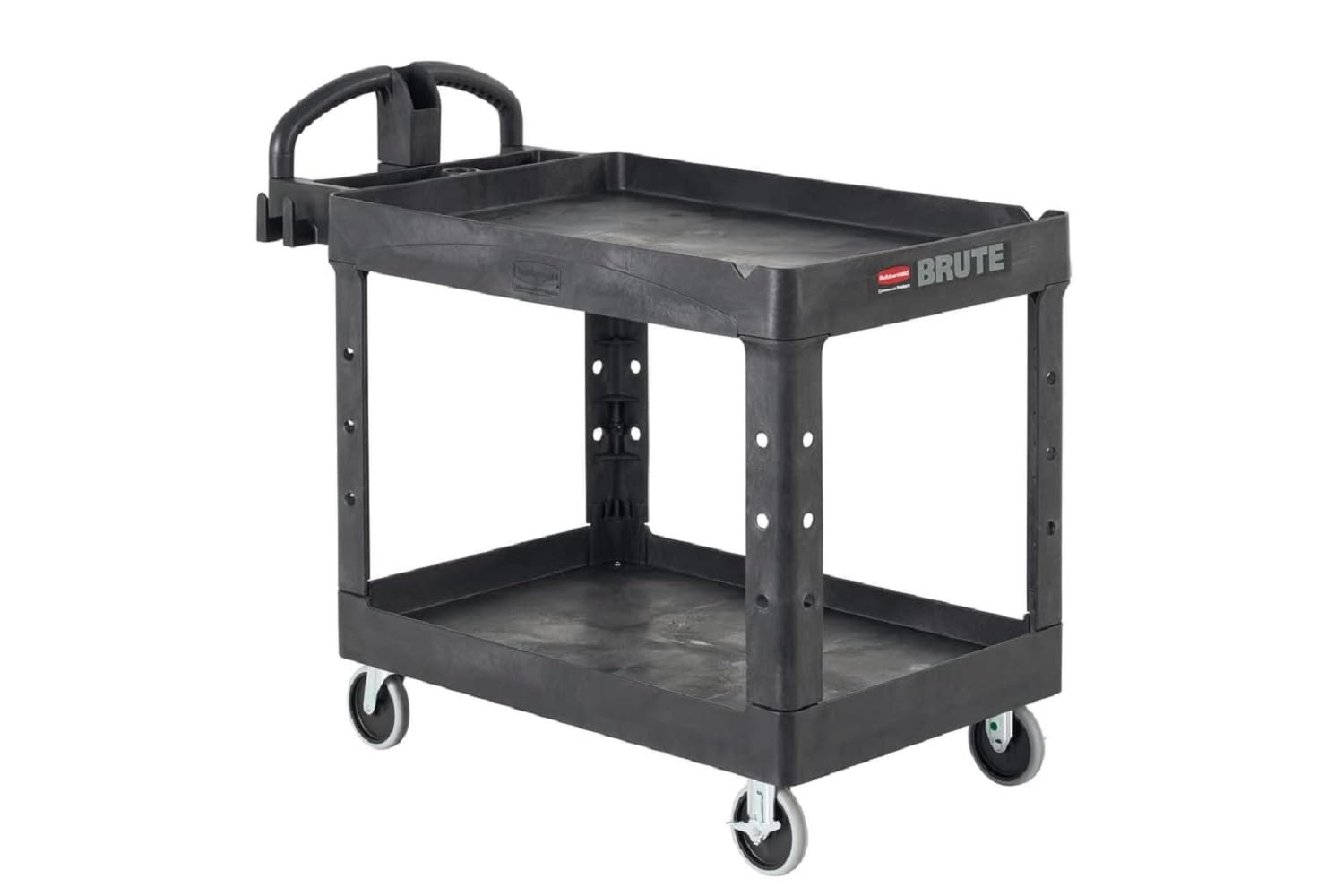 Rubbermaid Commercial Products RCPFG452088BLA Heavy-Duty Ergo Handle Utility Cart, Lipped Shelf, Medium, 500 lb Capacity - Black
