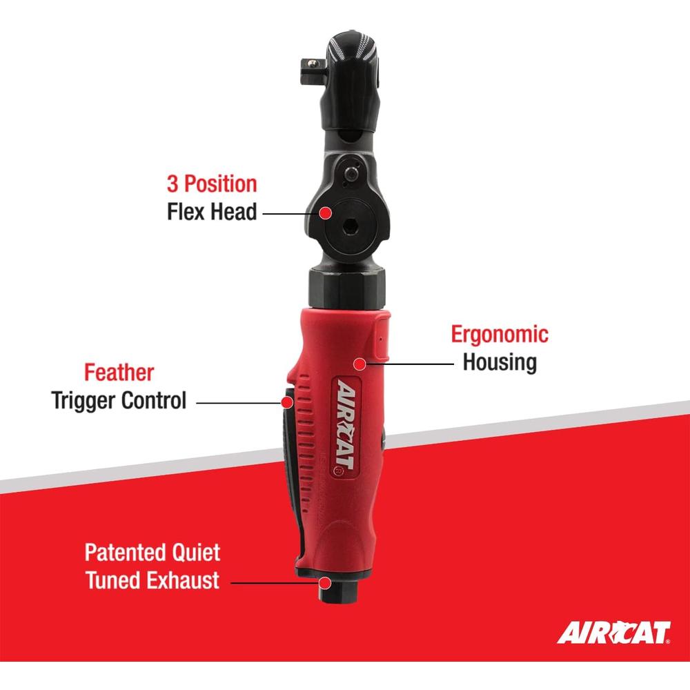 AirCat 811 1/4" 30° FLEX HEAD RATCHET, 3-POSITION FLEX HEAD DESIGN, 35 FT-LBS, 240 RPM