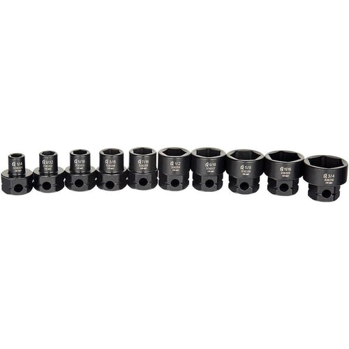 Sunex Tools 3363 3/8" Drive Low Profile Impact Socket Set with Hex Shank SAE, 10 pieces