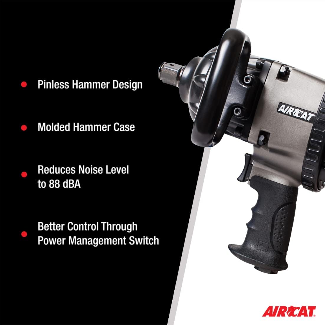 AirCat 1880-P-A 1" Drive Pistol Style Impact Wrench. Large. Silver & Black