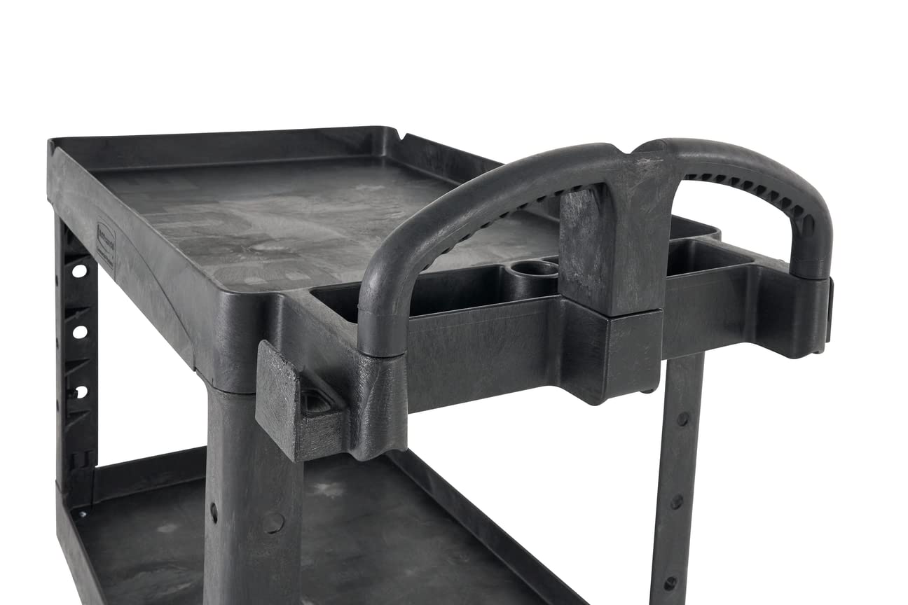 Rubbermaid Commercial Products RCPFG452088BLA Heavy-Duty Ergo Handle Utility Cart, Lipped Shelf, Medium, 500 lb Capacity - Black