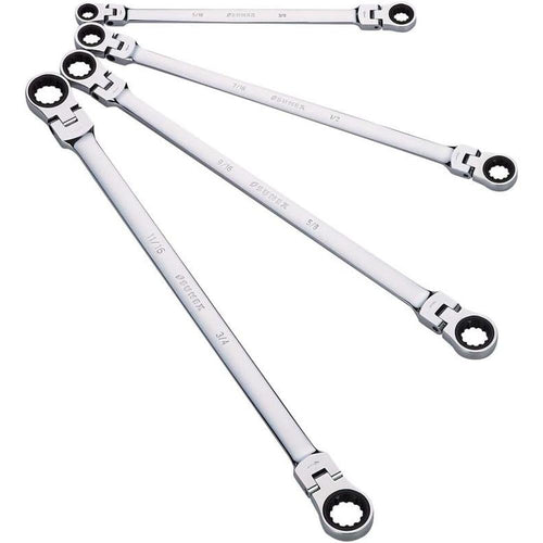 Sunex Tools 9923 SAE Extra Long Double Box Flex Head Ratcheting Wrench Set, 5/16 x 3/8 in. - 11/16 x 3/4 in., CR-MO, 4 pieces