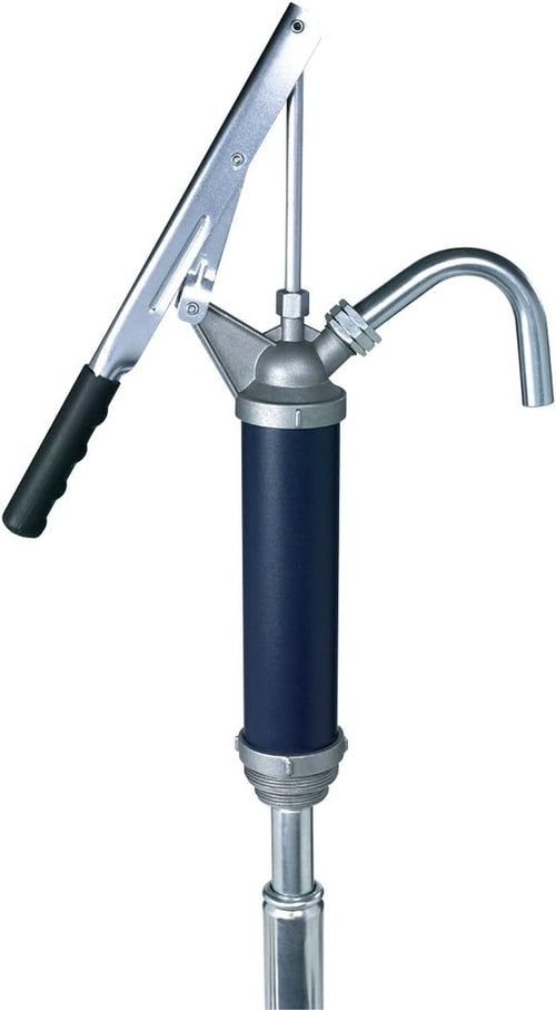 ATD Tools 5007 Heavy-Duty Barrel Pump with aluminum die-cast head, powder coated steel body, lever handle with rubber grip, and telescoping suction tube