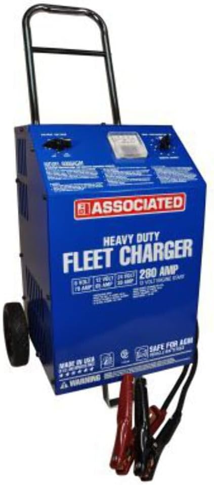 Associated Equipment 6006AGM Heavy Duty Fleet Charger 280 Amp AGM Safe with wheels, blue powder-coated steel enclosure