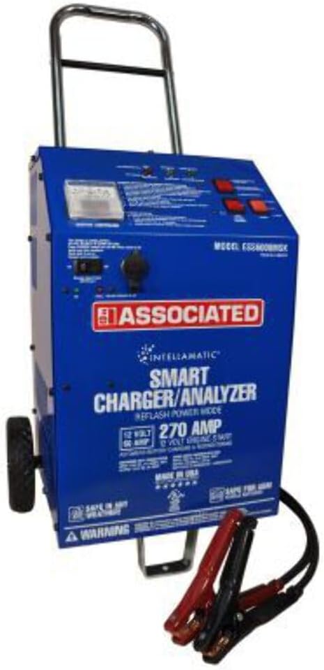Associated Equipment ESS6008MSK Intellamatic Smart Charger/Analyzer, 12V 60A/270A, wheeled unit with battery clamps, Made in USA