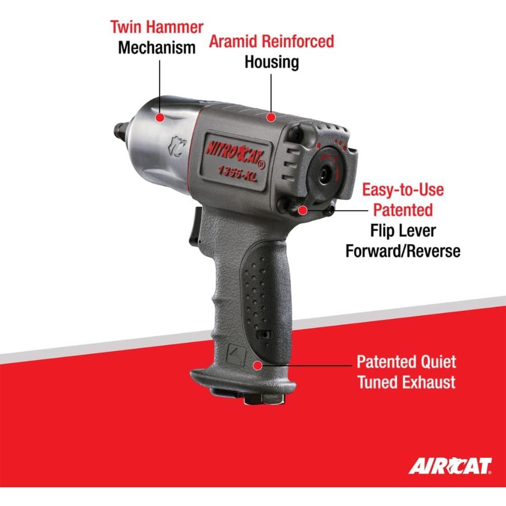 NITROCAT 1355-XL 3/8-Inch Composite Air Impact Wrench with Twin Clutch Mechanism