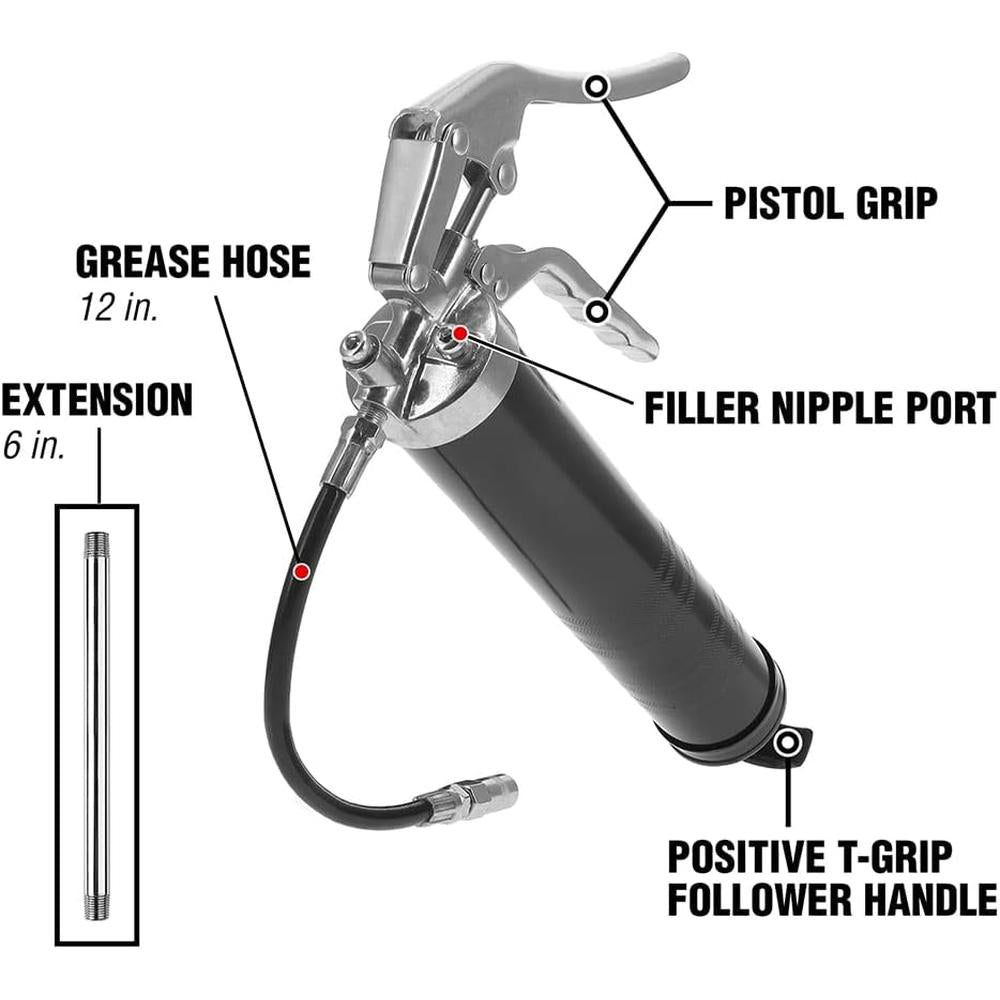 Legacy Manufacturing L1325 Workforce Pistol Grip Grease Gun, 12" Flexible Extension