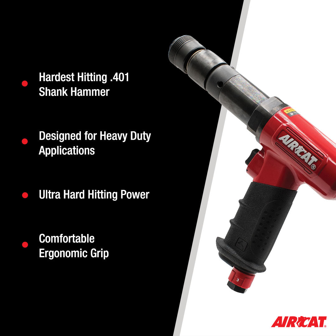 Aircat 5250-A-T Air Hammer - hardest hitting .401 shank hammer designed for heavy duty applications with comfortable ergonomic grip