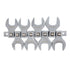 Sunex Tools 9730A 8pc 1/2 in Drive Jumbo Metric Crowfoot Wrench Set mounted on storage rail, front and back view