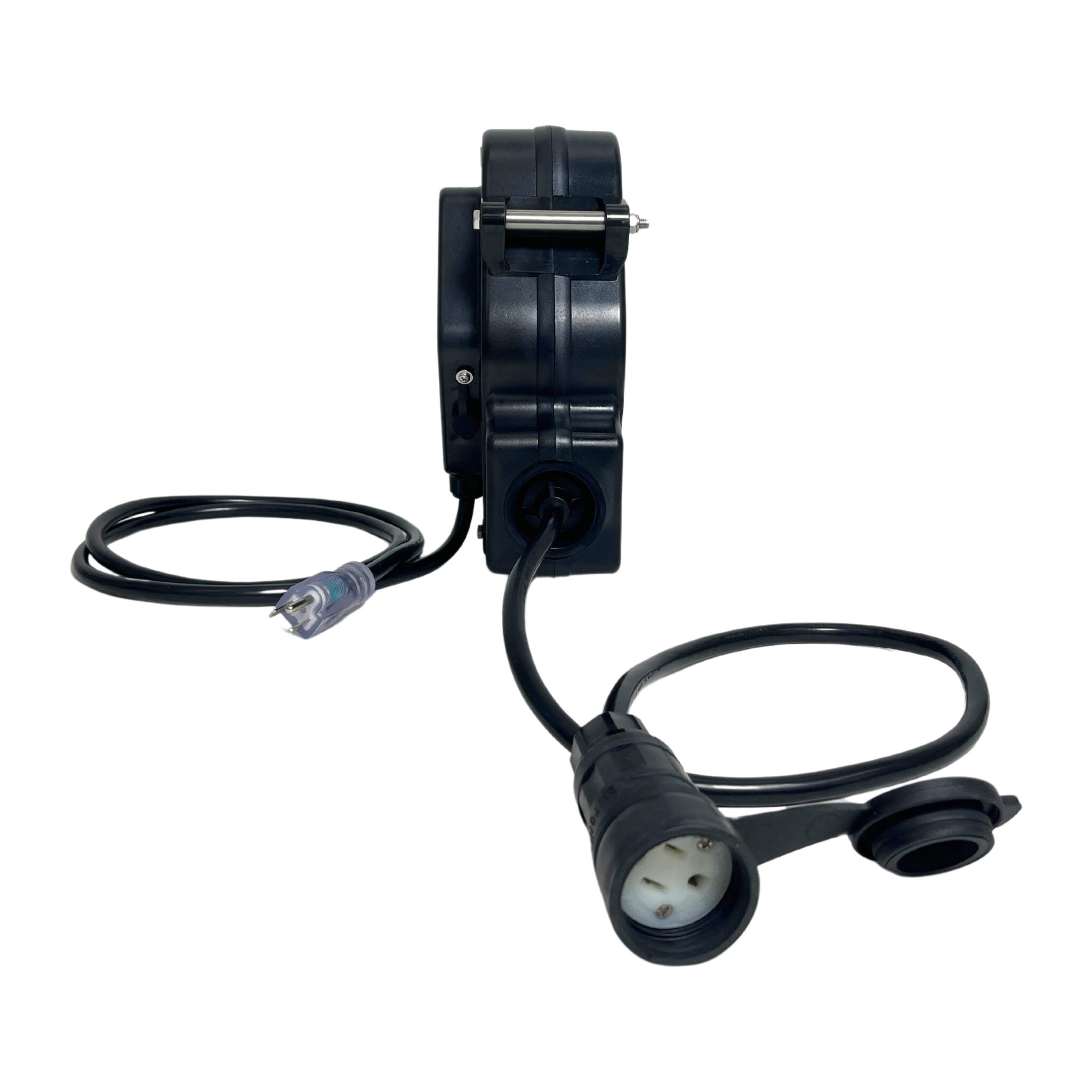 Alert Stamping 5330M-SW Retractable Cord Reel - side view with pigtail and watertight connector