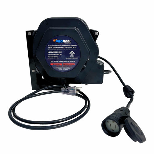 Alert Stamping 5330M-SW ProReel 30ft NEMA 3R Retractable Cord Reel - front label view showing specs