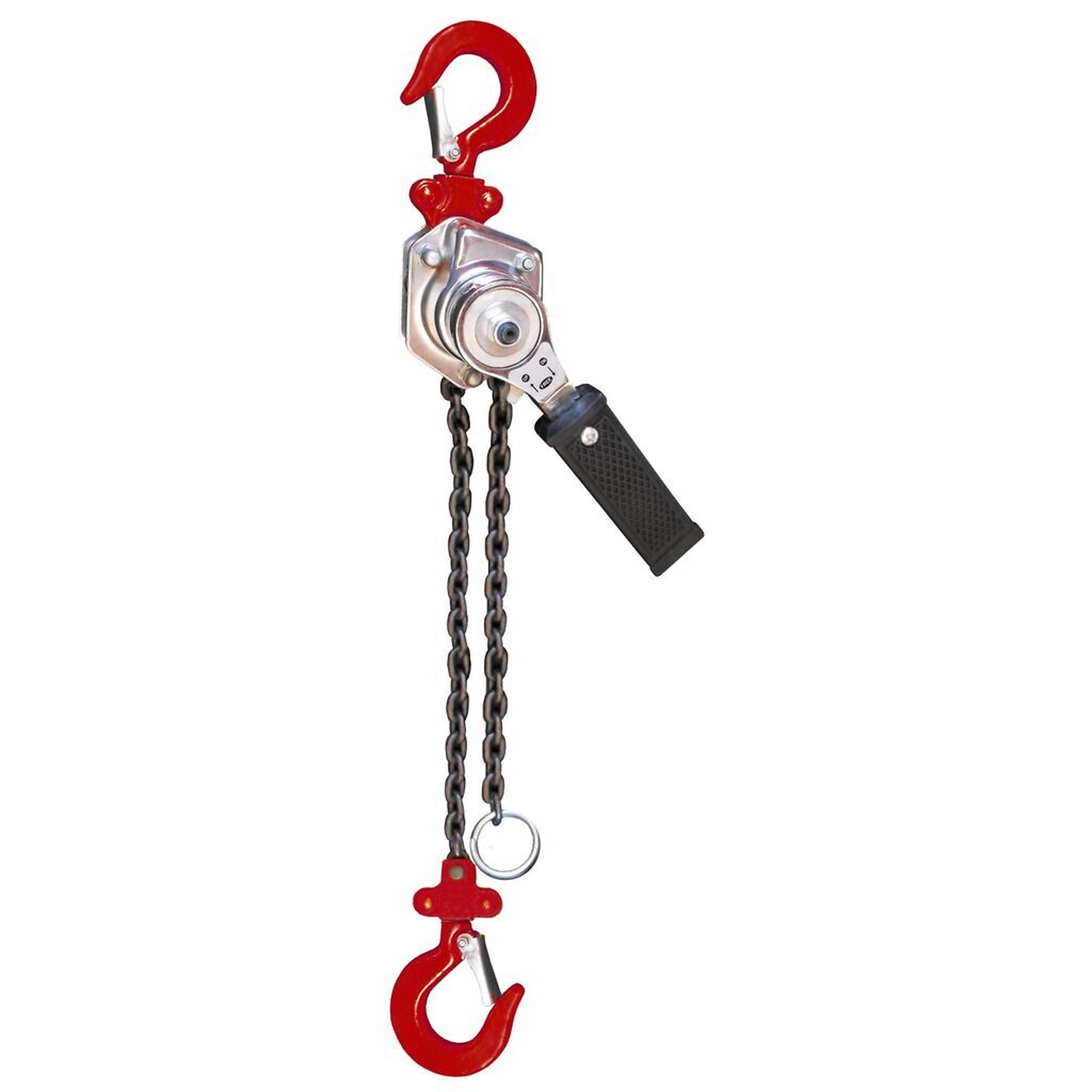 American Power Pull APP-602 1/4-Ton Manual Lever Chain Puller with 10 ft lift chain and red safety hooks