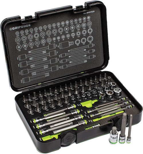 GripEdge MHST62S 62-PC 1/4", 3/8", 1/2" Dr. Master RPT™ Hex & Torx Bit Socket Set, Incl. Hex, Torx, TP Torx & E-Torx - MPR Tools & Equipment
