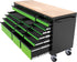 TOBEQ RCBT721524LGBK 72" 15-Drawer Roller Cabinet Lime Green Black - Open Drawers Angled View