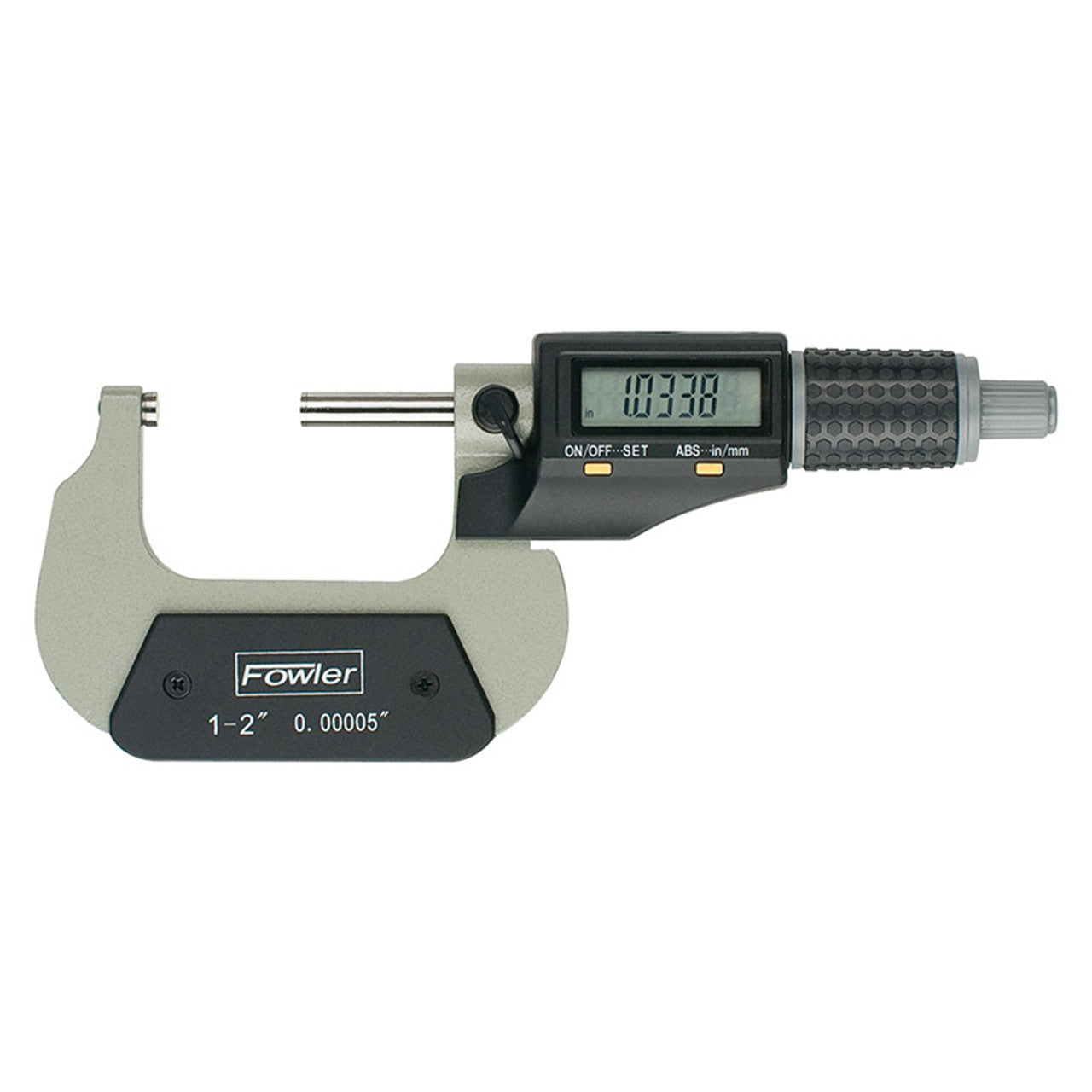 Fowler Precision 54-870-002-0 Xtra-Value II 1-2 Inch Electronic Outside Micrometer with LCD display, carbide measuring faces, and ratchet thimble