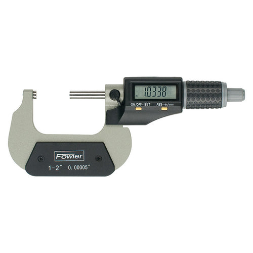 Fowler Precision 54-870-002-0 Xtra-Value II 1-2 Inch Electronic Outside Micrometer with LCD display, carbide measuring faces, and ratchet thimble