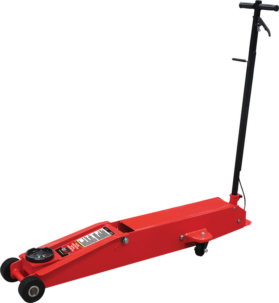 TOBEQ TBQ-SJ05000A 5-Ton Capacity Hydraulic Long Chassis Floor Jack in red with black handle