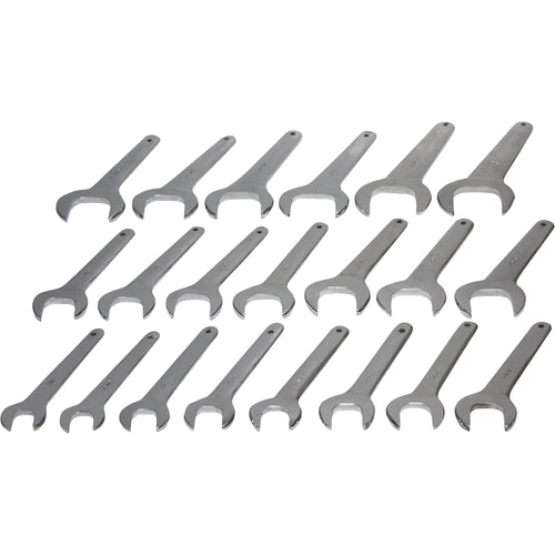 Grip-On Tools 90185 21-Piece SAE Jumbo Service Wrench Set, chrome polished open-end wrenches laid out in rows