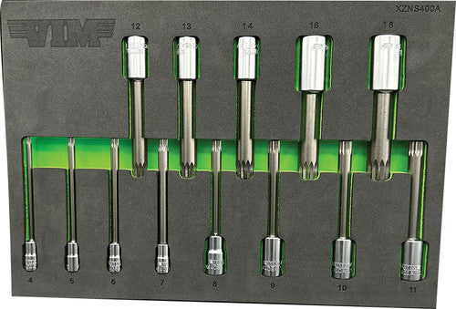 VIM Tools XZNS400A 13-Piece 1/4", 3/8", 1/2" Dr. XZN Triple Square Bit Socket Set, XZN4 - XZN18, 4" OAL - MPR Tools & Equipment