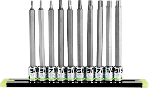 GripEdge HAS10LS 10-Pc 1/4'' Drive Long SAE RPT Hex Driver Set, 5/64"-9/32" - MPR Tools & Equipment