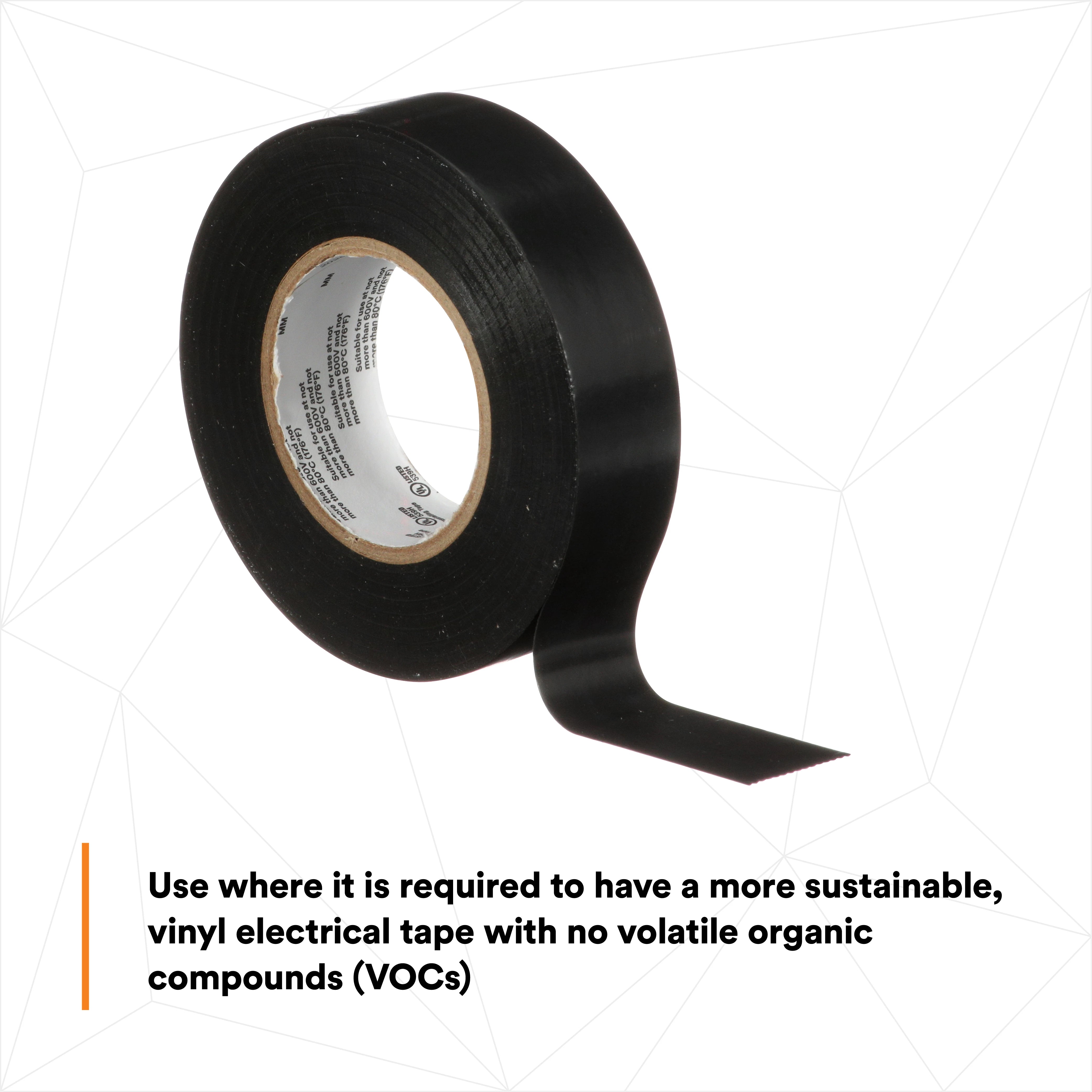 3M Temflex 165 Black Vinyl Electrical Tape single roll, no volatile organic compounds (VOCs)