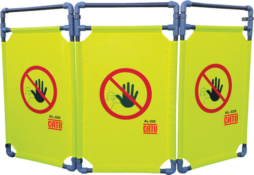 CATU AL-325 3-Panel Folding Safety Barrier For Temp. Delineation Of Work Area, Modular, Hi-Viz Yellow, 5.5 ft. X 3.25 ft.