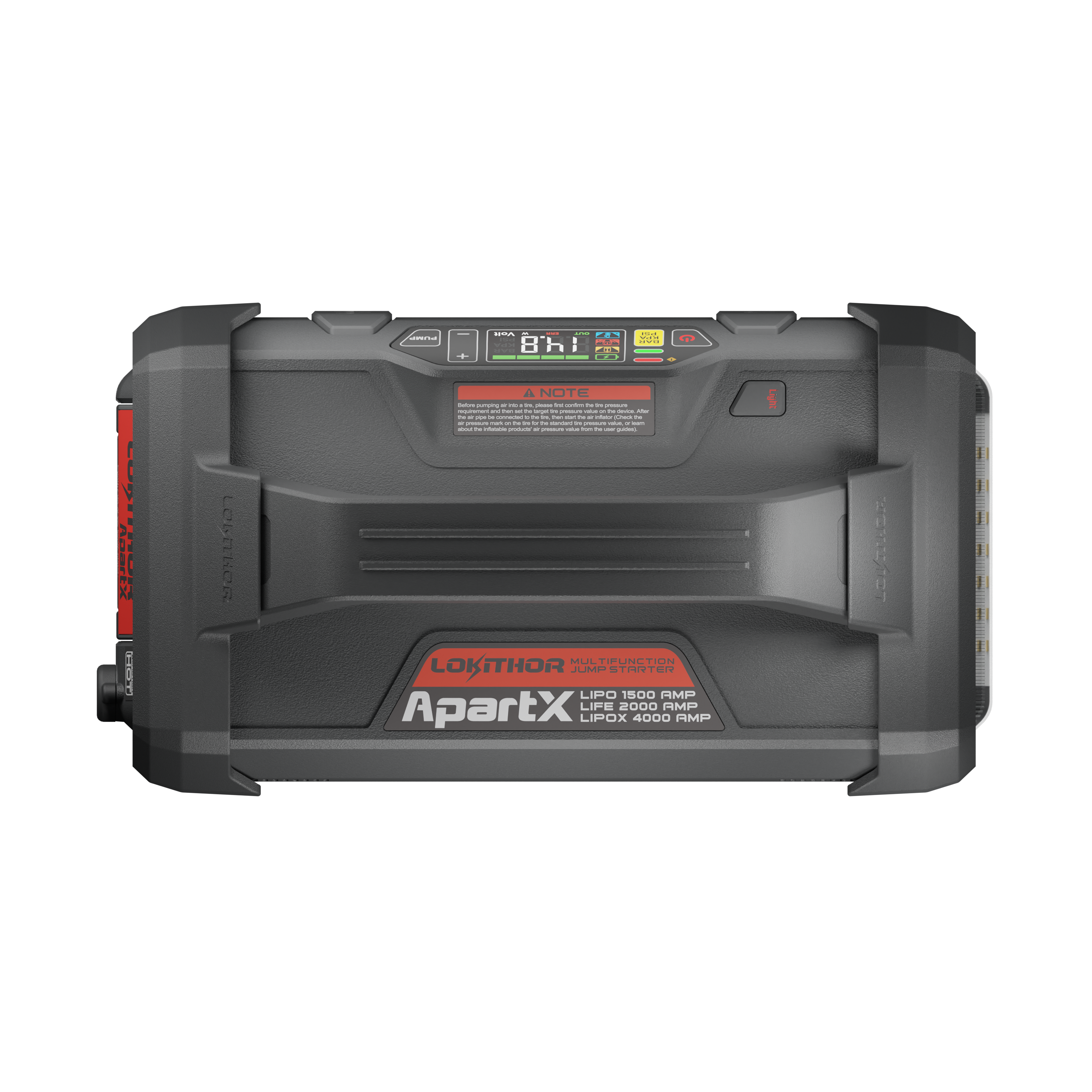Kit LOKITHOR APARTX Apartx : démarreur/batterie externe avec batterie détachable 12 V 4000 A, gonfleur d’air 150 PSI, lampe torche 500 lumens et une batterie 12 V 4000 A incluse.