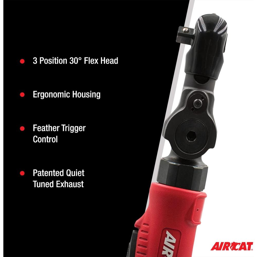 AirCat 811 1/4" 30° FLEX HEAD RATCHET, 3-POSITION FLEX HEAD DESIGN, 35 FT-LBS, 240 RPM