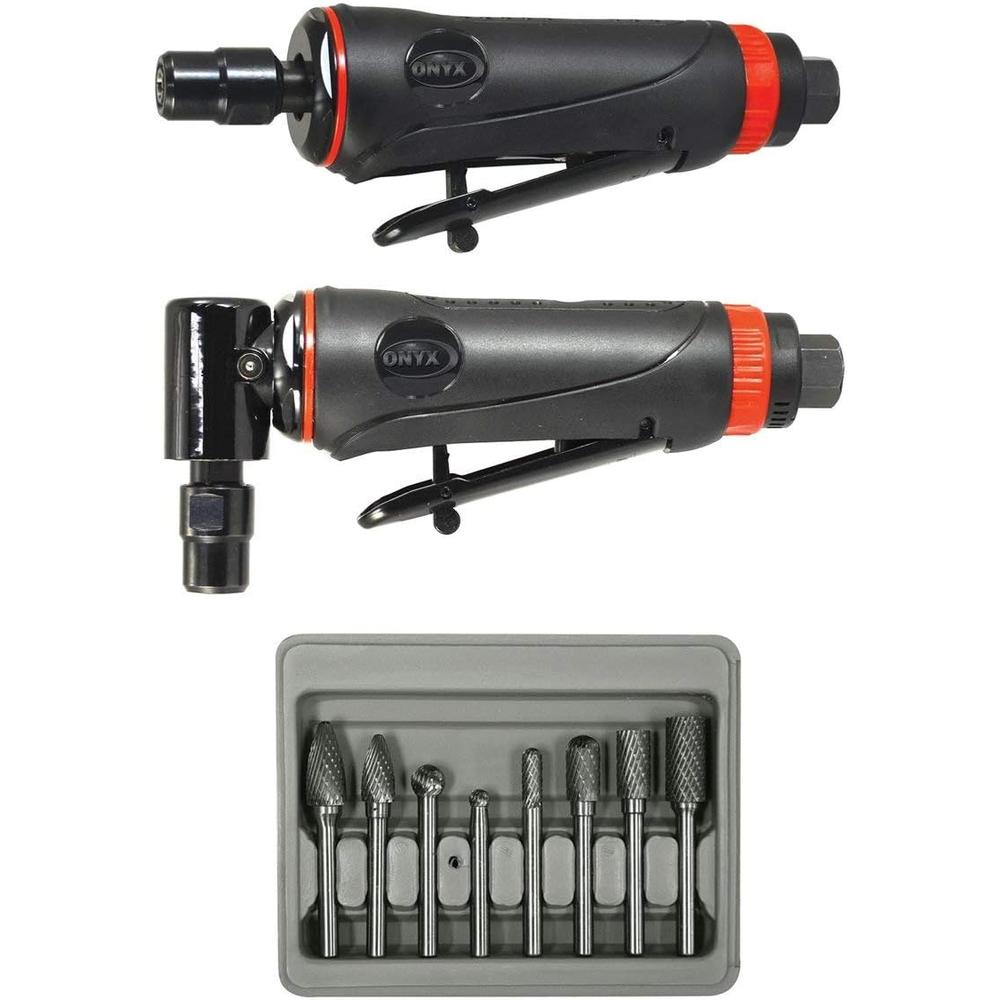 Astro Pneumatic 219 ONYX 3pc Die Grinder Kit W/ 90° Die Grinder, Die Grinder & 8pc Double Cut Carbide Rotary Burr Set