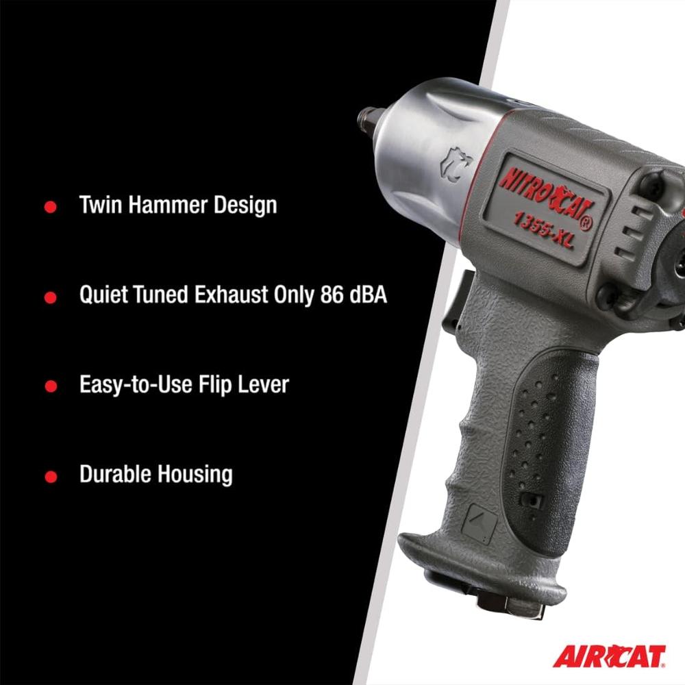 NITROCAT 1355-XL 3/8-Inch Composite Air Impact Wrench with Twin Clutch Mechanism