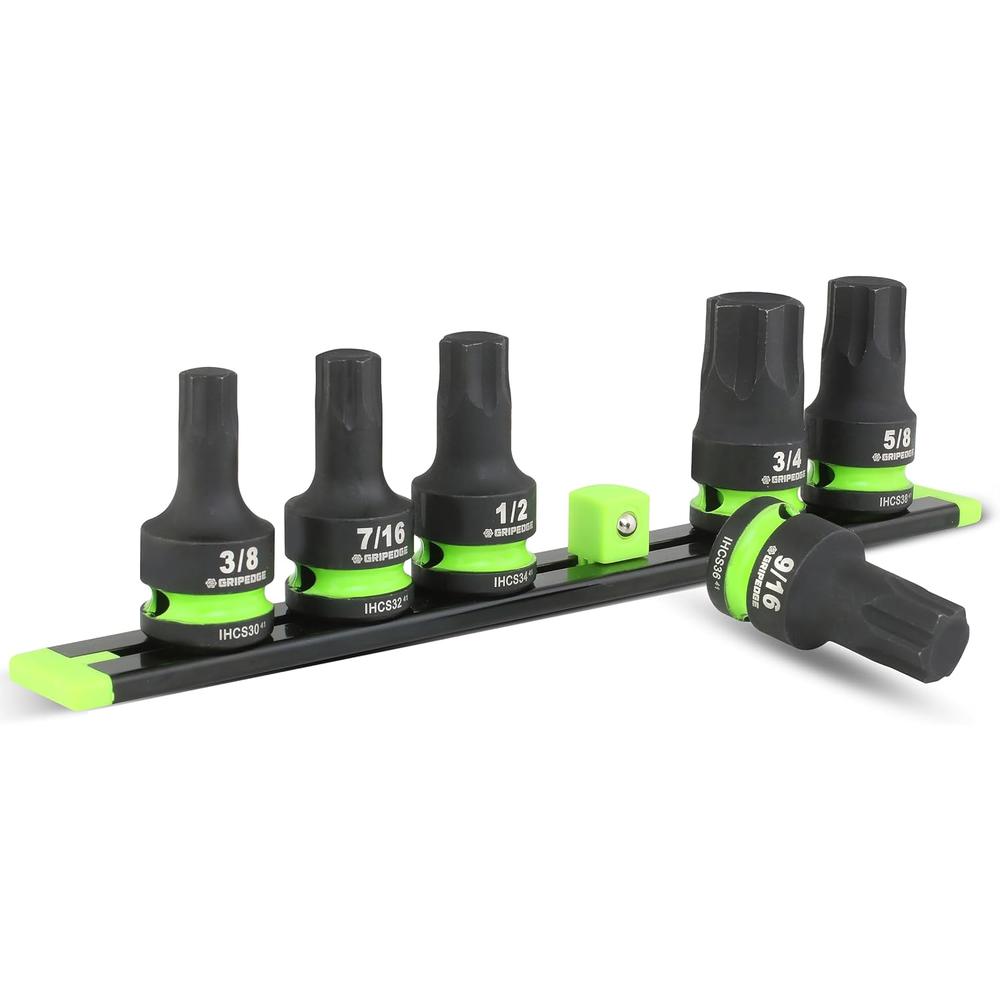 GripEdge IHCS6S 6-Pc 1/2" Dr Short Sae Impact Rpt Hex Driver Set, 3/8-3/4"