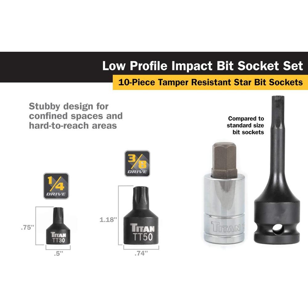 Titan 16143 10-Piece Low Profile Tamper-Resistant Impact Star Bit Socket Set
