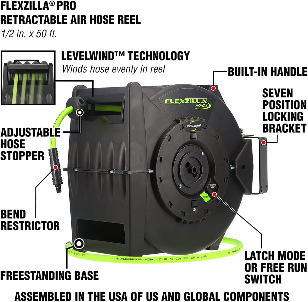 Legacy Manufacturing 1/2" x 50' Retractable Air Hose Reel LEGL8335FZ Industrial Products & Tools
