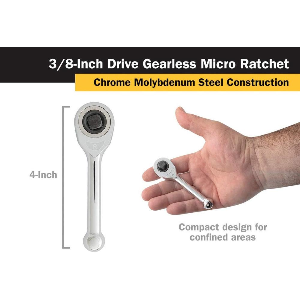 Titan Tools 11201 3/8 Inch Drive 4 Inch Gearless Micro Ratchet