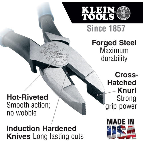 Klein Tools D213-9NE LINEMAN'S PLIERS, NEW ENGLAND NOSE, 9"