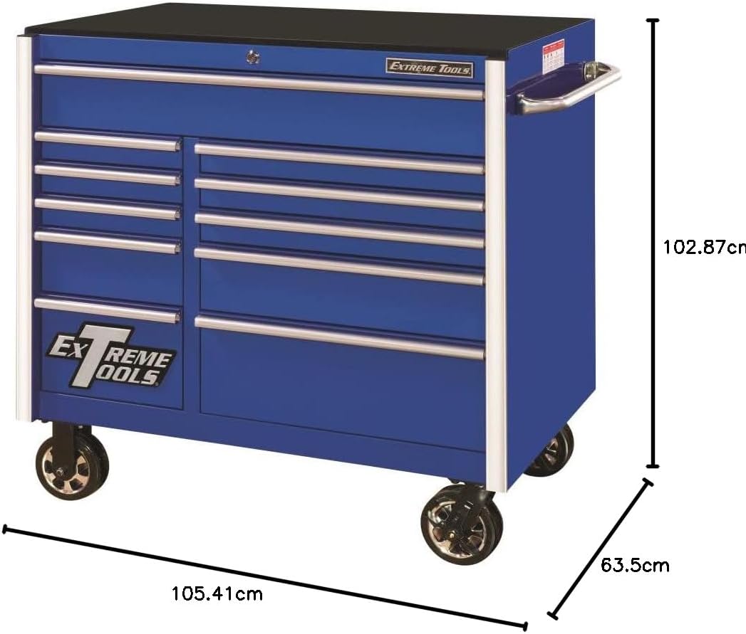 Extreme Tools RX412511RCBL Armoire à roulettes professionnelle 11 tiroirs Bleu, 41-1/2"W x 25"D x 40-1/2"H