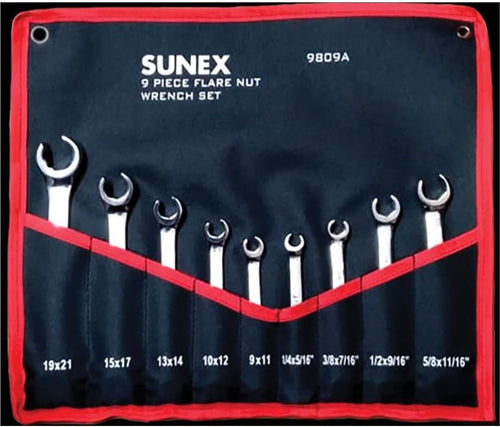 Sunex (SUN9809) 9 Piece SAE and Metric Flare Nut Wrench Set