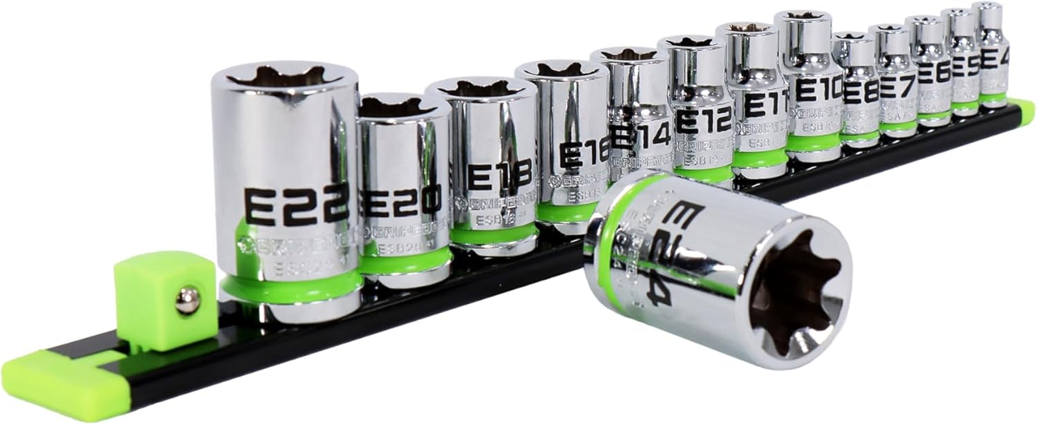 GripEdge ES14S 14-pc 1/4", 3/8", 1/2" Dr. RPT Female Torx Bit Socket Set, E4-E24