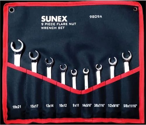 Sunex (SUN9809) 9 Piece SAE and Metric Flare Nut Wrench Set