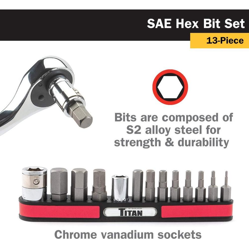 Outils Titan 16111 13 pièces. Jeu d'embouts hexagonaux SAE