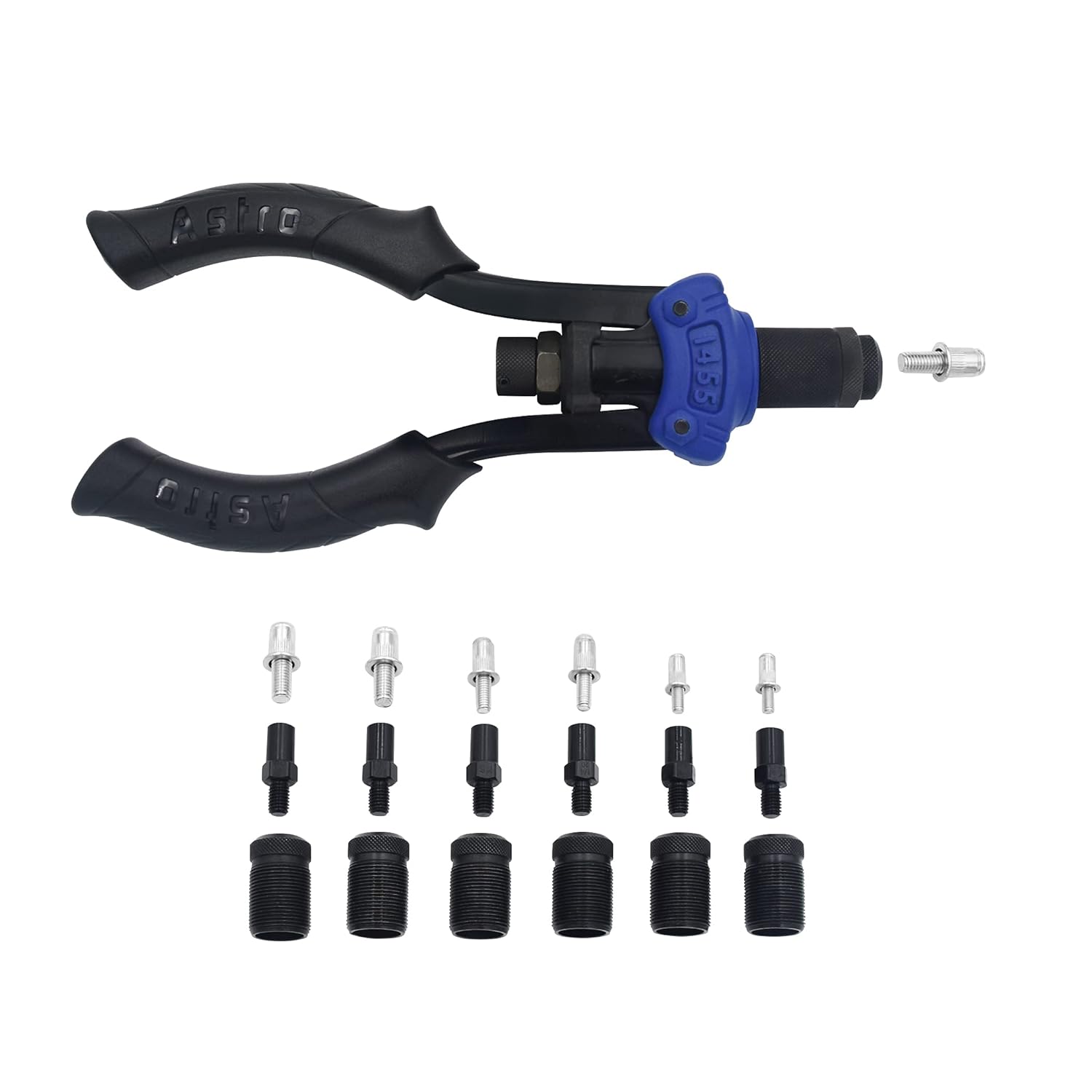 Astro Pneumatic 1455 HAND RIVET STUD SETTER KIT - METRIC & SAE W/ RIVET STUDS – 10-24, 1/4", 5/16", M5, M6 & M8
