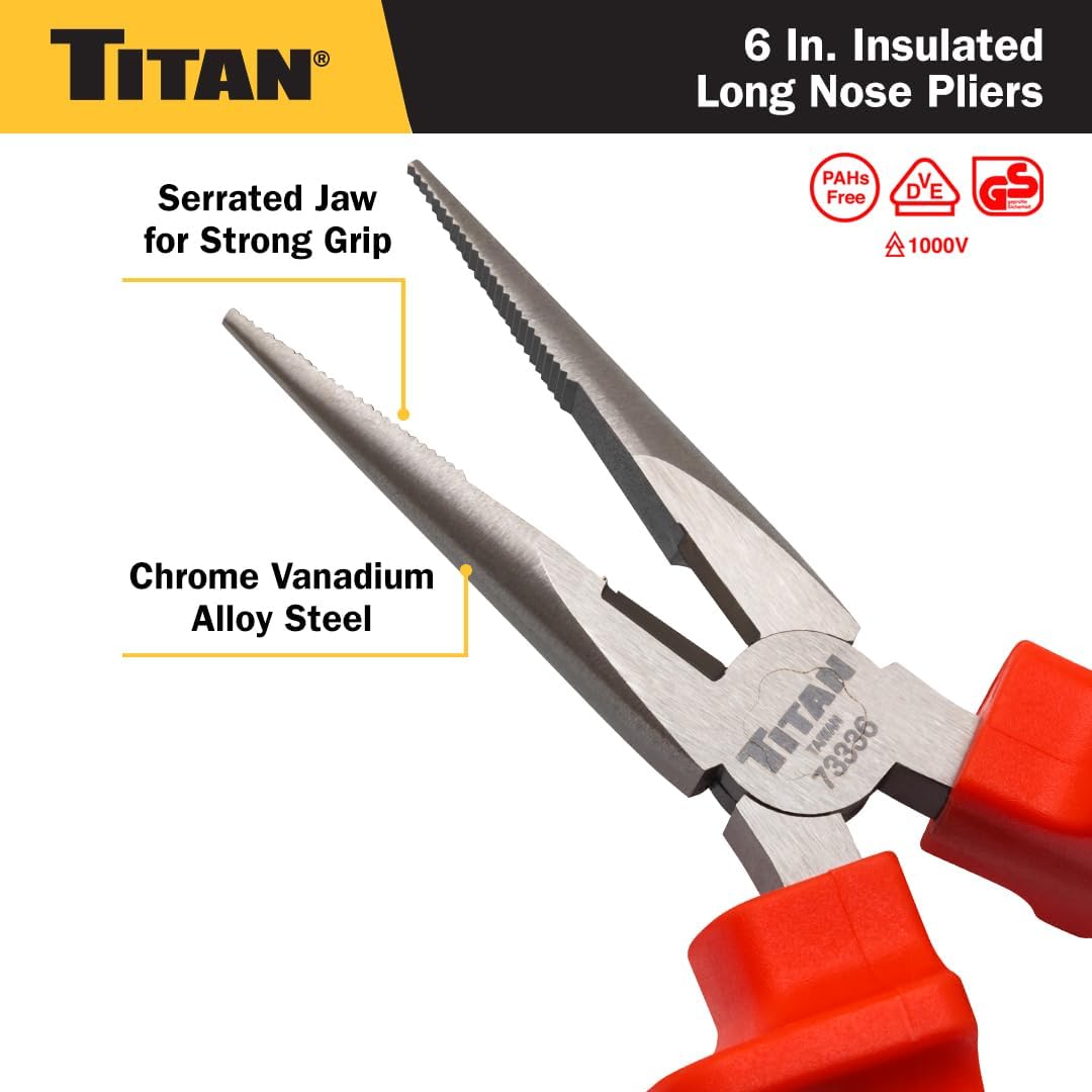 Titan Tools 73336 6" Insulated Long Nose Pliers