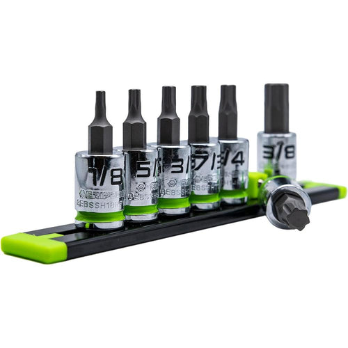 GripEdge GE7BSSHSRPT 7pc 3/8" Dr. Short SAE RPT Hex Driver Set, 1/8" - 3/8"