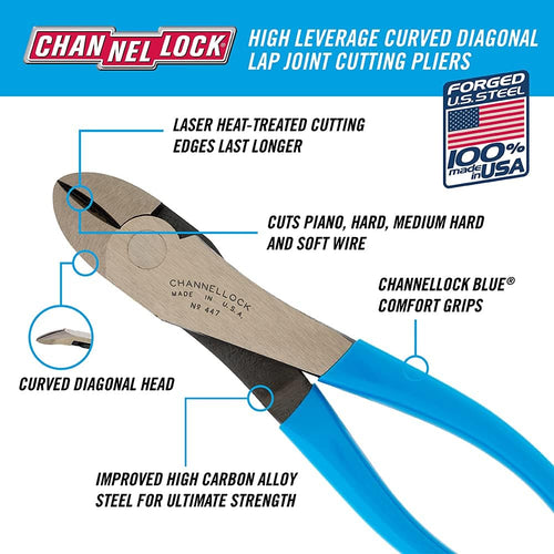 Channellock 447 Pince coupante diagonale incurvée à effet de levier élevé de 8 po