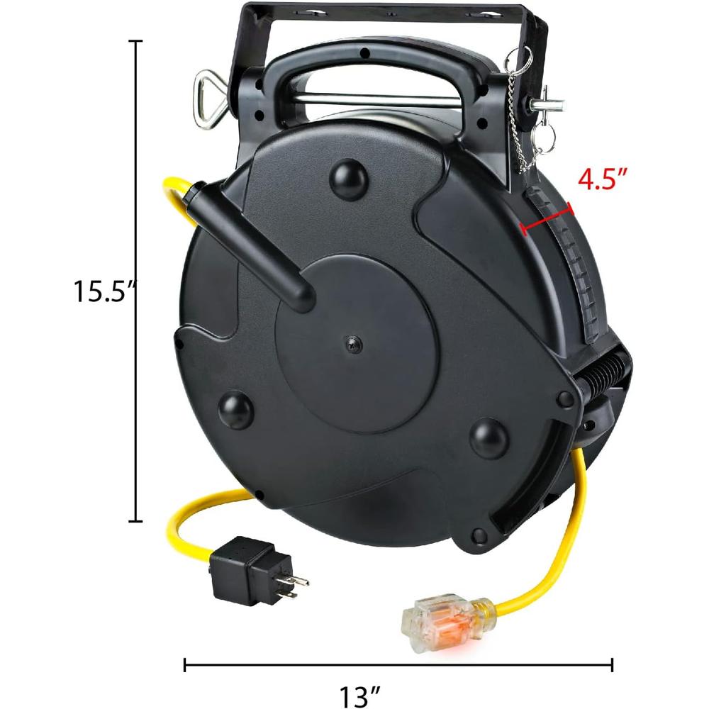 Alert Stamping 8665TFS Heavy Duty 12/3 65 Foot Single Tap Industrial Retractable Extension Cord Reel